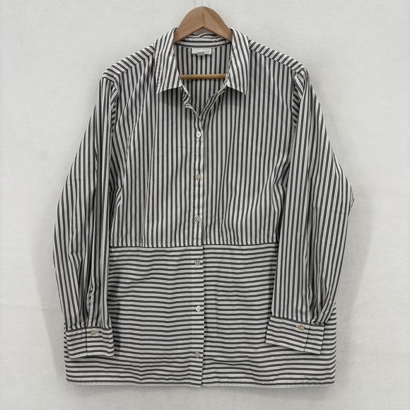 J. Jill Tops - J Jill Shirt Womens 2X Black White Stripe Button Front Tunic Stretch Nautical